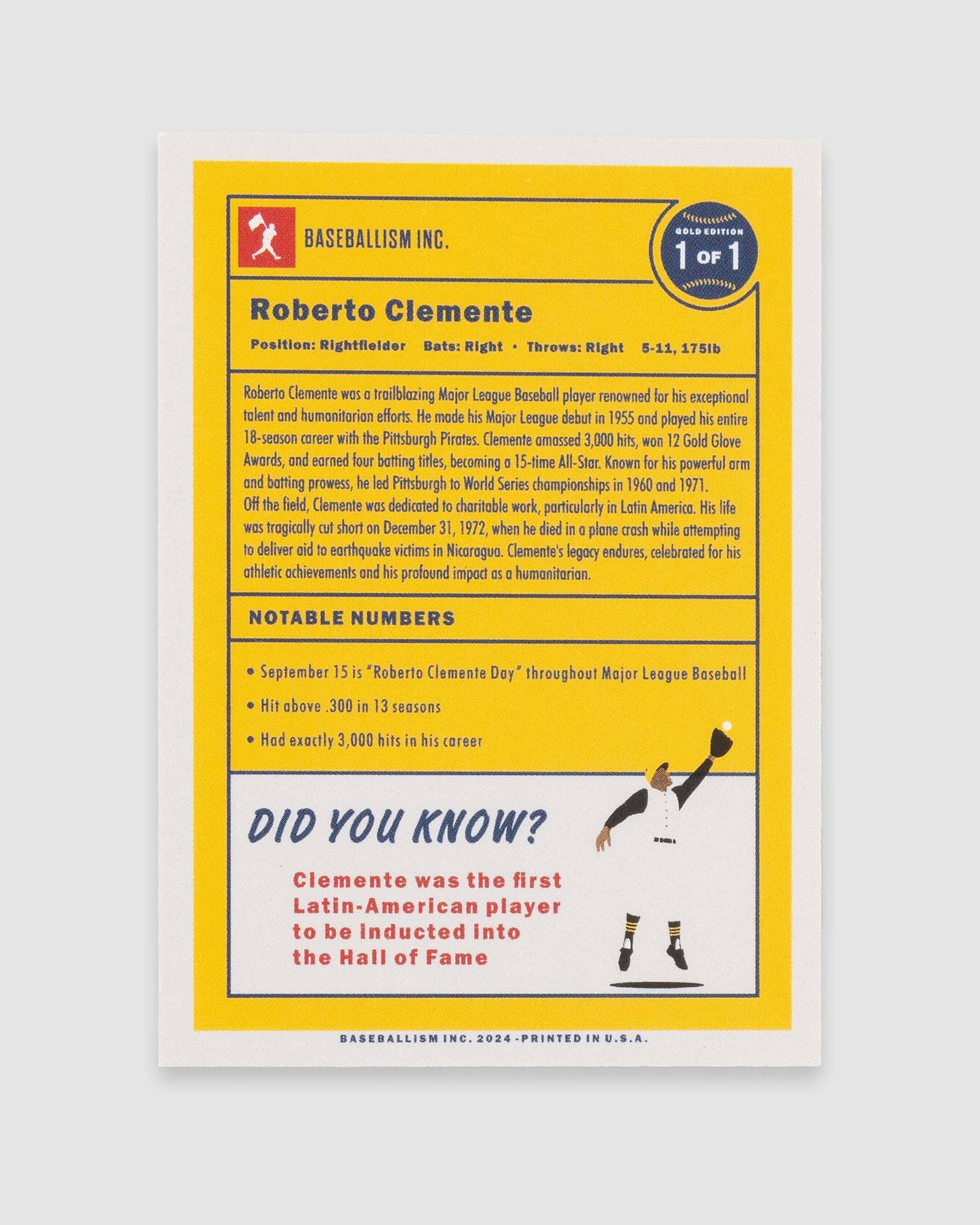 Roberto Clemente Collectible Card