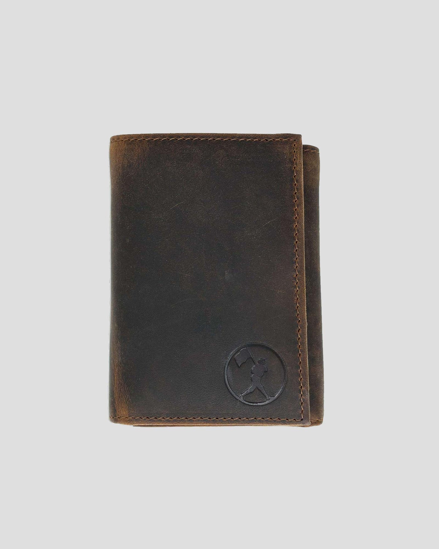 Flag Man Badge Trifold Glove Leather Wallet - Oak - Baseballism Online