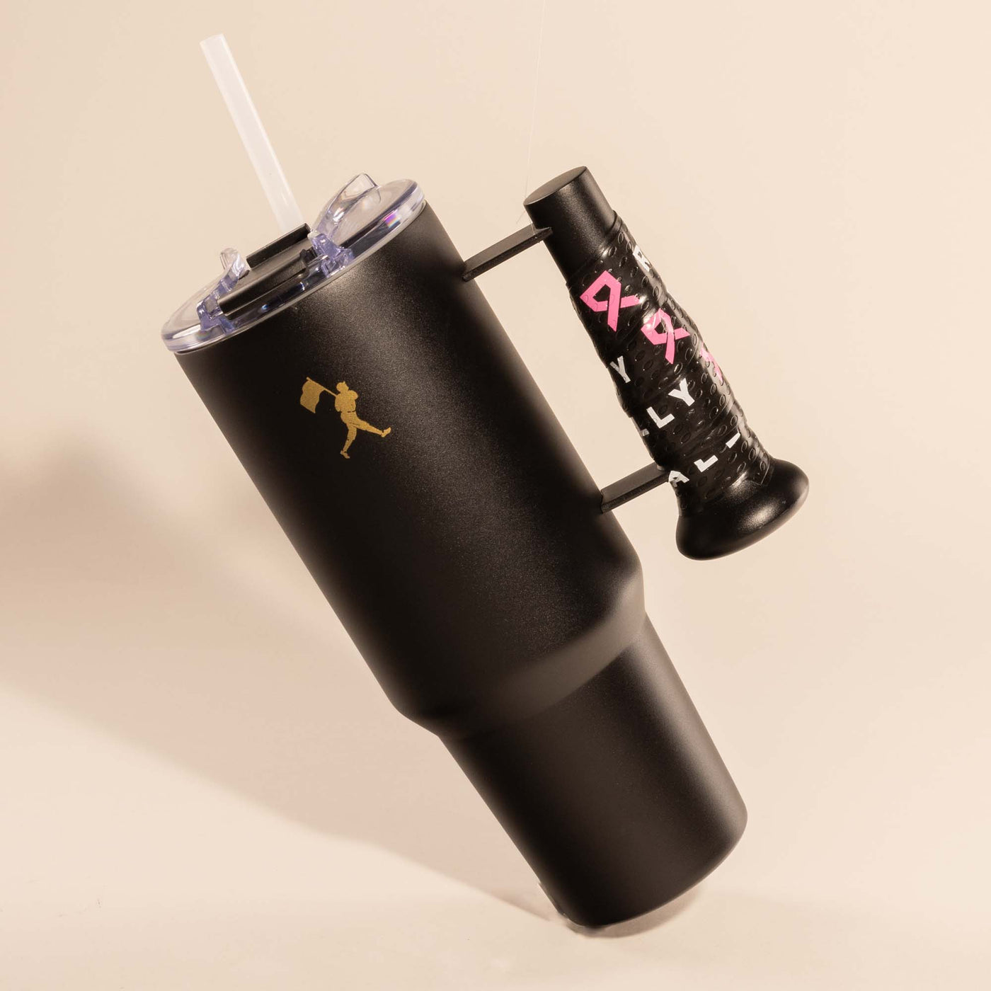 Rally Ribbon Pink Bat Grip and Onyx Eye Black Tumbler