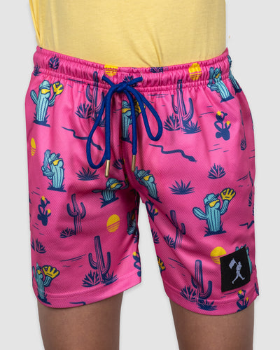 Spring Ball Cactus Diamond Air Youth Mesh Shorts - Pink