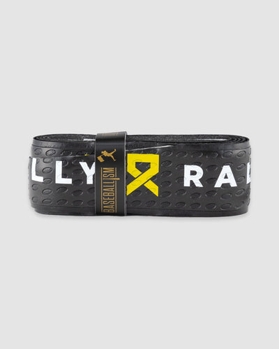 Rally Ribbon Gold Bat Grip and Onyx Eye Black Tumbler