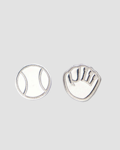 Ball and Glove Earrings - Silver - Baseballism Online