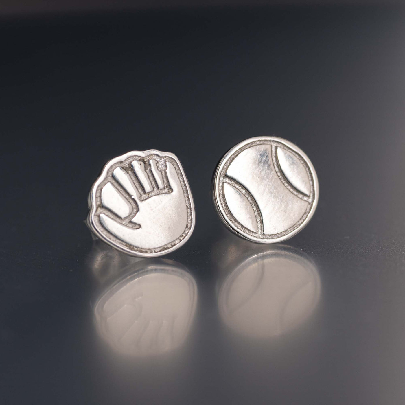 Ball and Glove Earrings - Silver - Baseballism Online