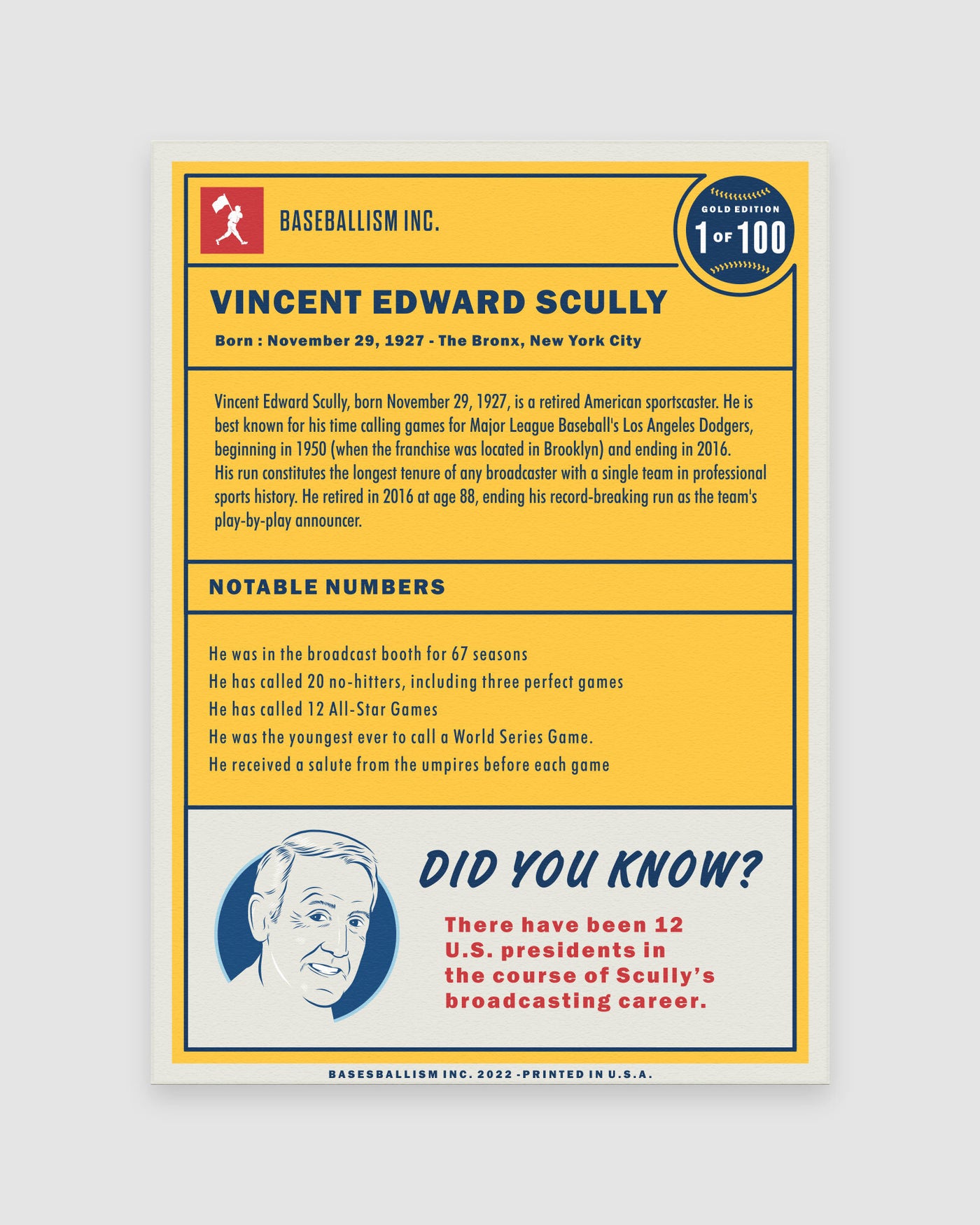 Vin Scully Collectible Card - Baseballism Online