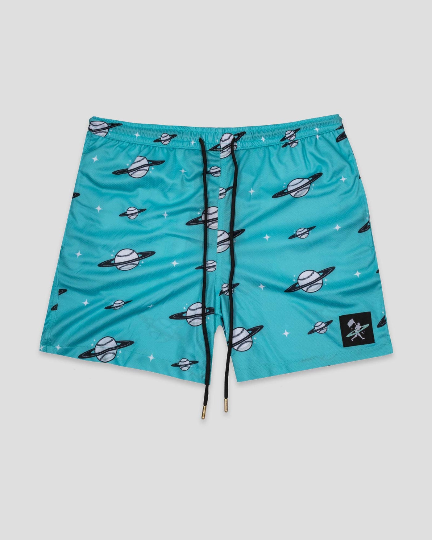 Space Ball Diamond Air Mesh Shorts - Black and Teal - Baseballism Online