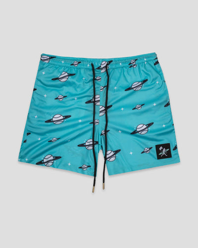 Space Ball Diamond Air Mesh Shorts - Black and Teal - Baseballism Online