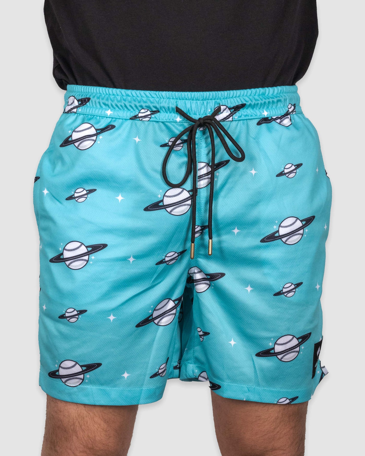 Space Ball Diamond Air Mesh Shorts - Black and Teal - Baseballism Online