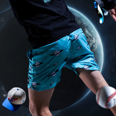 Space Ball Diamond Air Mesh Shorts - Black and Teal - Baseballism Online