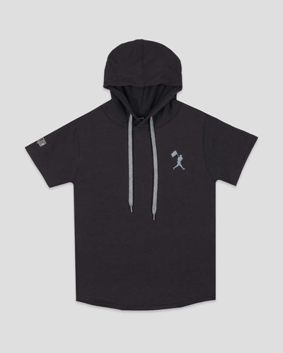 Flag Man Short Sleeve Cage Hoodie (Black) - Youth - Baseballism Online