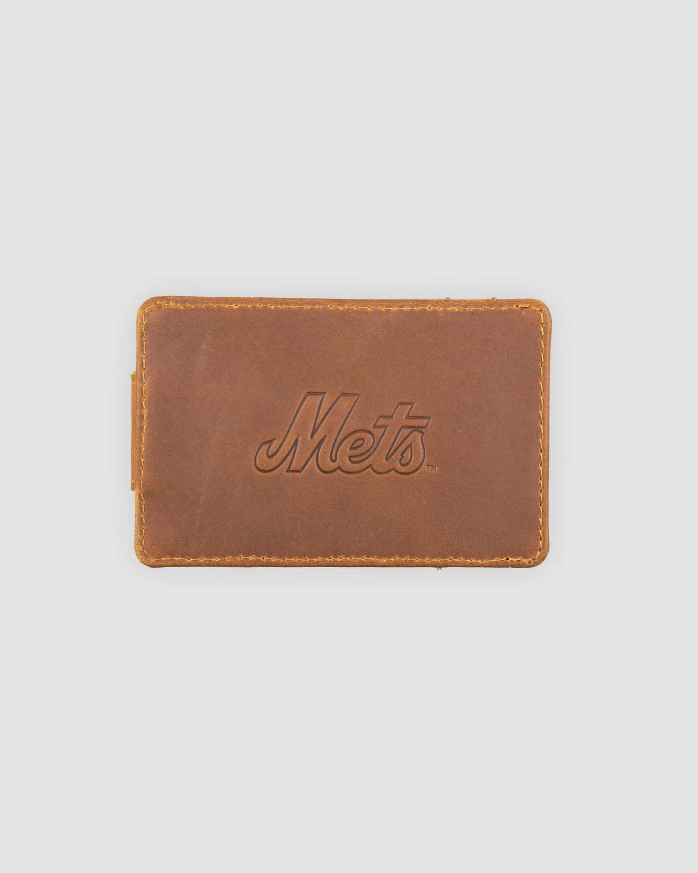 Cartera con clip para billetes de cuero con guante de hombre con bandera - Mets de Nueva York 